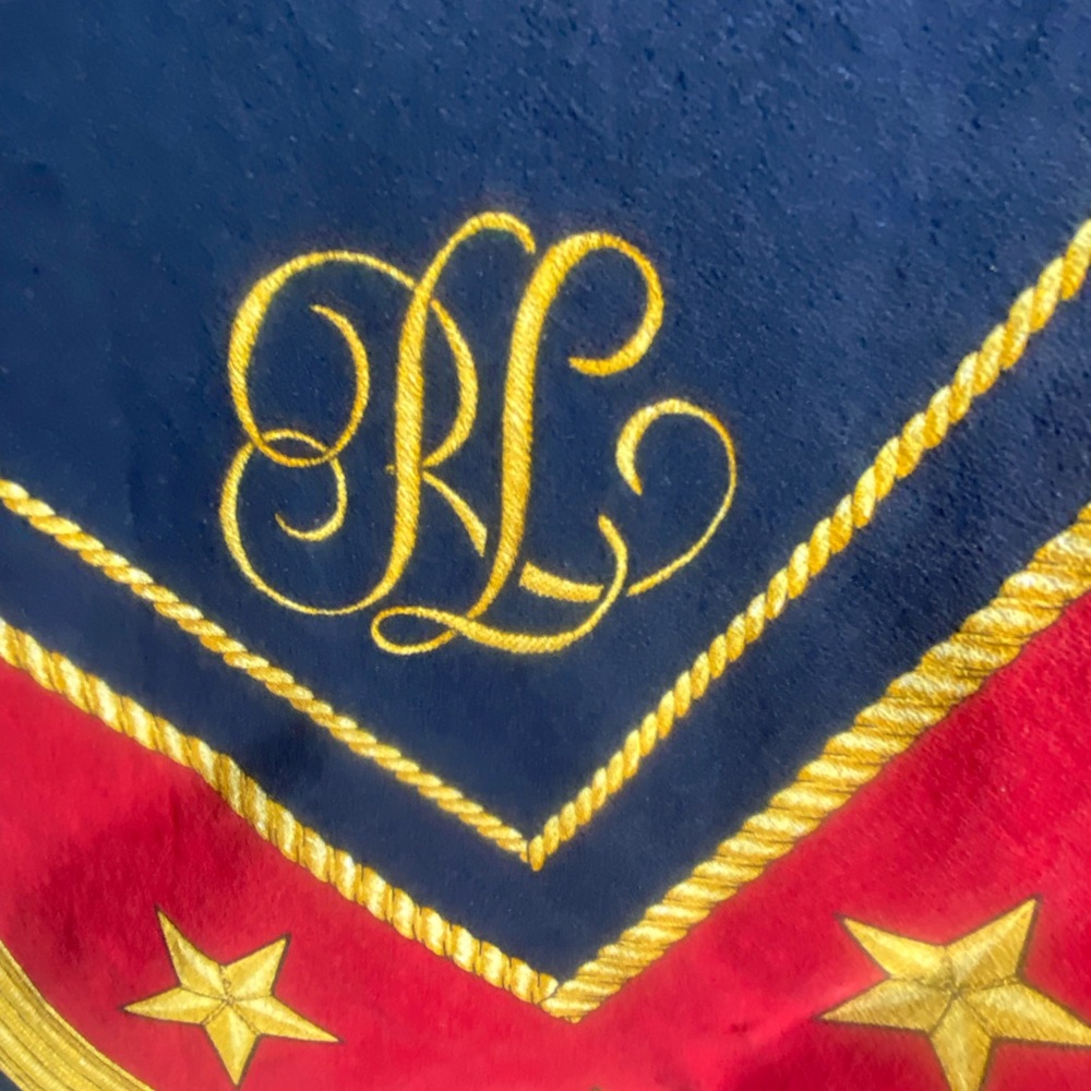 Vintage Ralph Lauren Silk Navy and Red Monogrammed Scarf